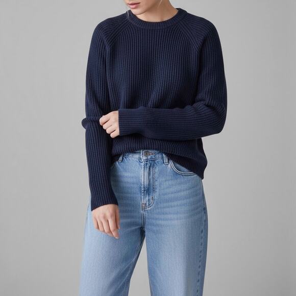 Quince Fisherman Sweater Coastal Nautical Minimalist Textural Knit Navy M - Picture 2 of 10